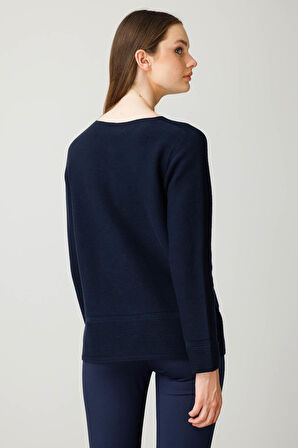 Kadın Sıfır Yaka Sahte Cepli Düğmeli Hırka K.Lacivert