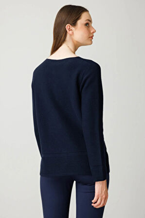 Kadın Sıfır Yaka Sahte Cepli Düğmeli Hırka K.Lacivert