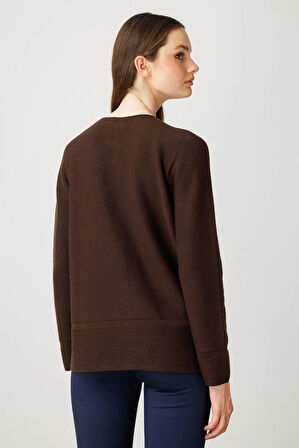 Kadın Sıfır Yaka Sahte Cepli Düğmeli Hırka Kahve