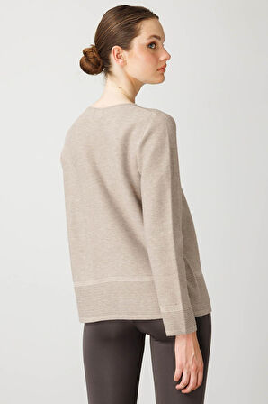 Kadın Sıfır Yaka Sahte Cepli Düğmeli Hırka Vizon