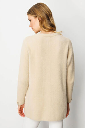 Kadın Sıfır Yaka Metal Düğmeli Araboy Afrodit Triko Ceket Bej