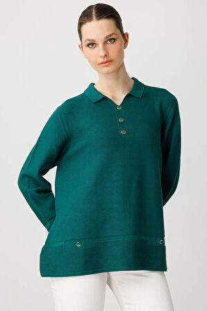 Kadın Polo Yaka Sahte Cepli Bluz Ö.Başı