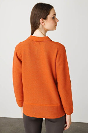 Kadın Polo Yaka Sahte Cepli Bluz Turuncu