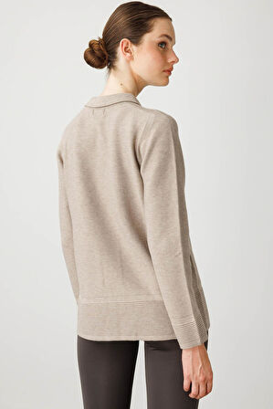 Kadın Polo Yaka Sahte Cepli Bluz Vizon