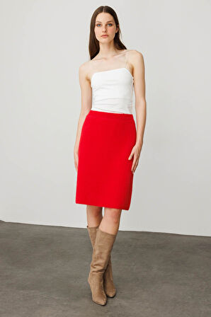 Kadın Triko Kısa Etek Y.Kırmızı