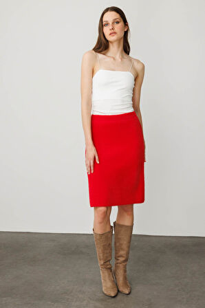 Kadın Triko Kısa Etek Y.Kırmızı