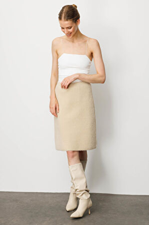 Kadın Triko Kısa Etek Bej