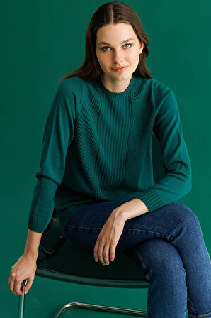 Kadın Sıfır Yaka Önü Çizgili Örgü Kazak Ö.Başı