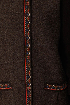 Kadın Kapüşonlu Önü Keçe Yün Kaban K.Kahve