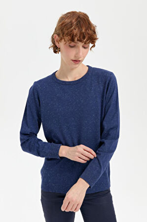 Kadın Sıfır Yaka Angelina Basic Kazak İndigo