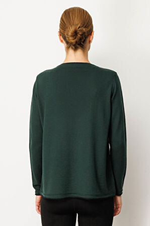 Kadın Sıfır Yaka Sim Çizgili Taşlı Yün Bluz Yeşil