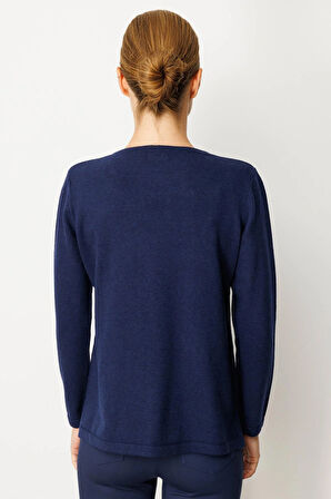 Kadın Sıfır Yaka Yaka Kenarı İşlemeli Yün Bluz Y.A Lacivert