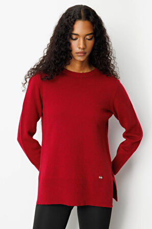 Kadın Sıfır Yaka Yanı Yırtmaçlı Yün Kazak V.Çürüğü