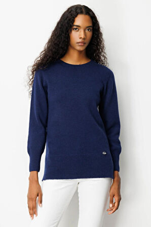 Kadın Sıfır Yaka Yanı Yırtmaçlı Yün Kazak Y.A Lacivert