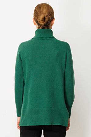 Kadın Tam Balıkçı Yaka Yanı Yırtmaçlı Yün Kazak Ö.Başı