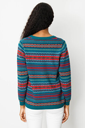 Kadın V Yaka Jakarlı Yün Hırka K.Ö.başı