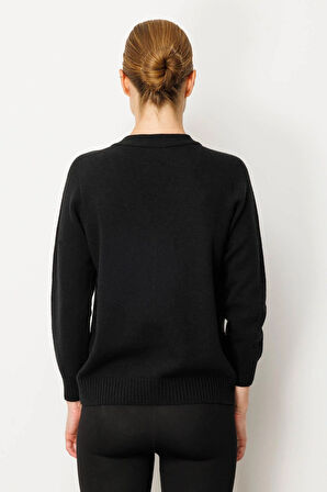 Kadın V Yaka Kısa Yün Hırka Siyah