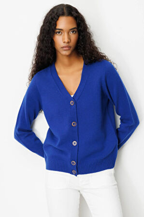 Kadın V Yaka Kısa Yün Hırka K.S.Mavi