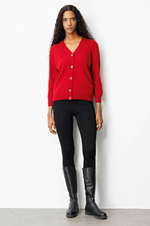 Kadın V Yaka Kısa Yün Hırka K.Kırmızı