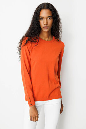 Kadın Sıfır Yaka Yırtmaçlı Yanı Düğmeli Bluz Portakal