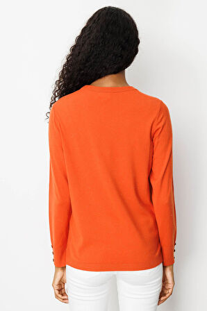 Kadın Sıfır Yaka Yırtmaçlı Yanı Düğmeli Bluz Portakal