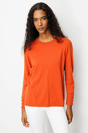 Kadın Sıfır Yaka Yırtmaçlı Yanı Düğmeli Bluz Portakal