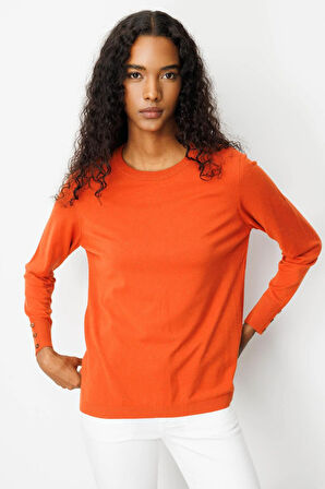 Kadın Sıfır Yaka Yırtmaçlı Yanı Düğmeli Bluz Portakal