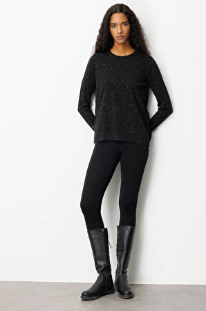 Kadın Sıfır Yaka Yırtmaçlı Yanı Düğmeli Bluz Siyah