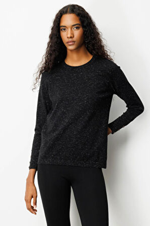 Kadın Sıfır Yaka Yırtmaçlı Yanı Düğmeli Bluz Siyah