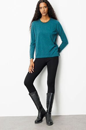 Kadın Sıfır Yaka Yırtmaçlı Yanı Düğmeli Bluz Yeşil