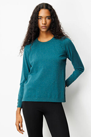 Kadın Sıfır Yaka Yırtmaçlı Yanı Düğmeli Bluz Yeşil