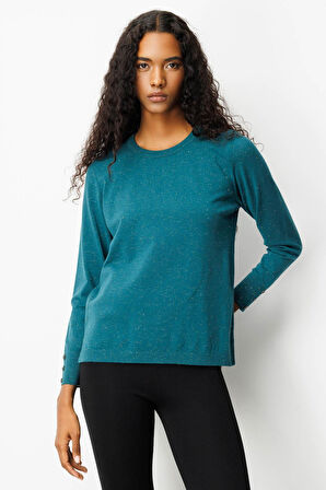 Kadın Sıfır Yaka Yırtmaçlı Yanı Düğmeli Bluz Yeşil