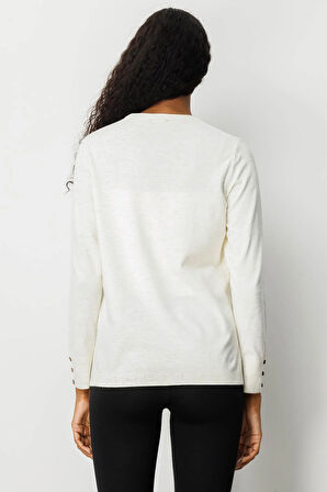 Kadın Sıfır Yaka Yırtmaçlı Yanı Düğmeli Bluz Kemik