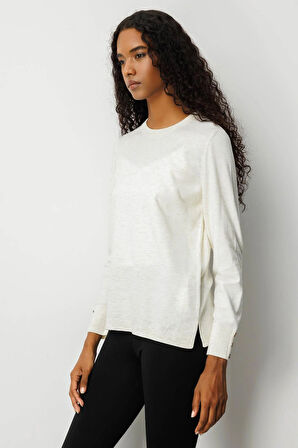 Kadın Sıfır Yaka Yırtmaçlı Yanı Düğmeli Bluz Kemik