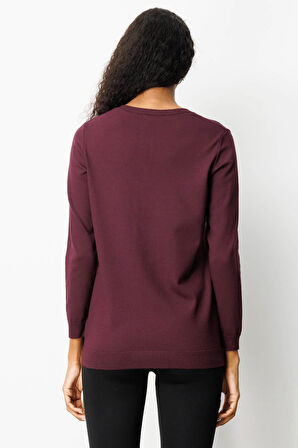 Kadın Sıfır Yaka Yakası Çiçek Nakış İşlemeli Bluz K.Mürdüm