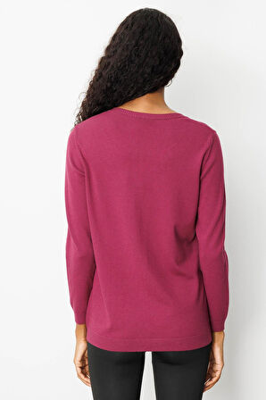 Kadın Sıfır Yaka Yakası Çiçek Nakış İşlemeli Bluz Mürdüm