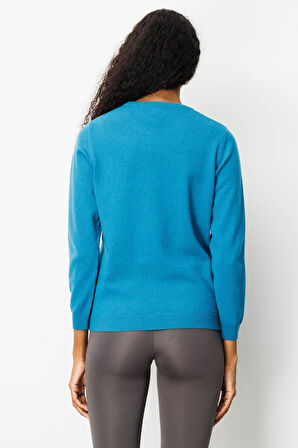 Kadın Sıfır Yaka Önü Baklava Desenli Yün Kazak A.Petrol