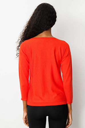 Kadın Önü Baklavalı Yan Örgü Kazak Mercan