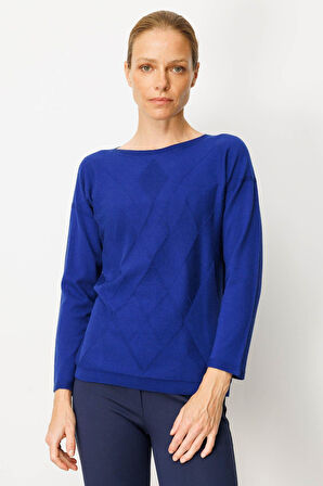 Kadın Önü Baklavalı Yan Örgü Kazak K.S.Mavi