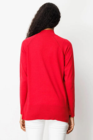 Kadın Yarım Balıkçı Yaka Kolları Yırtmaçlı Kazak K.Kırmızı