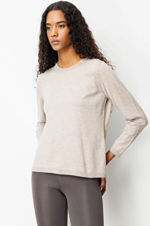 Kadın Basic Sıfır Yaka Kazak Vizon