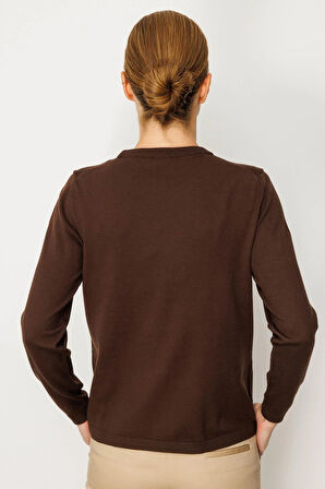 Kadın Basic Sıfır Yaka Kazak Kahve