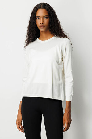 Kadın Basic Sıfır Yaka Kazak Kemik