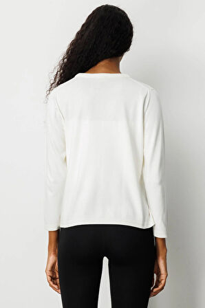 Kadın Basic Sıfır Yaka Kazak Kemik