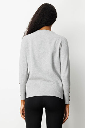 Kadın Sıfır Yaka Dikişsiz Önü Kısa Arkası Uzun Bluz Gri