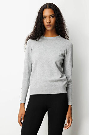 Kadın Sıfır Yaka Dikişsiz Önü Kısa Arkası Uzun Bluz Gri