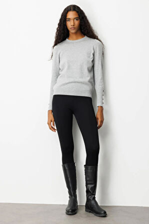 Kadın Sıfır Yaka Dikişsiz Önü Kısa Arkası Uzun Bluz Gri