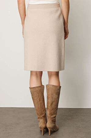 Kadın Triko Düz Basic Etek Bej