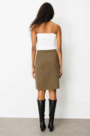 Kadın Triko Düz Basic Etek Haki