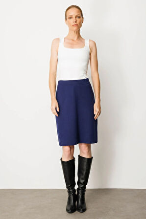 Kadın Triko Düz Basic Etek Lacivert